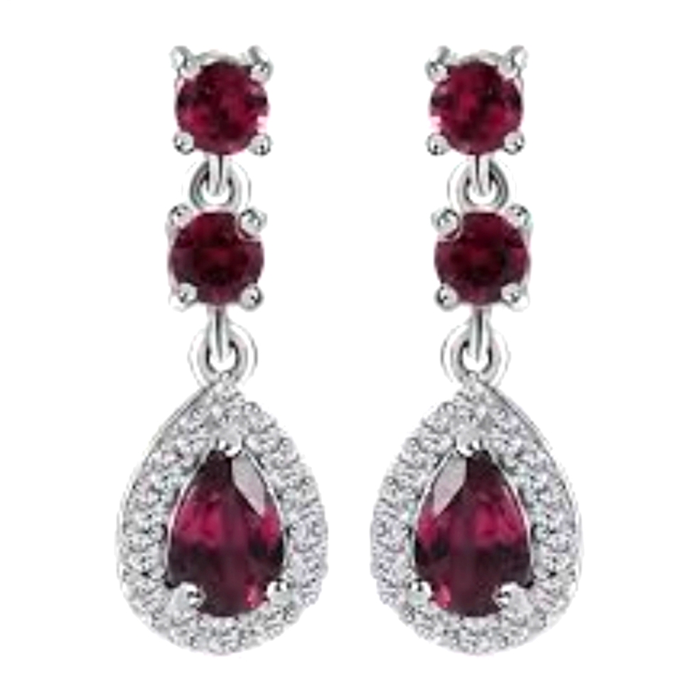 Tanzanian Wine Garnet & White Zircon Earrings In Rhodium & Sterling Silver 2 Cts
